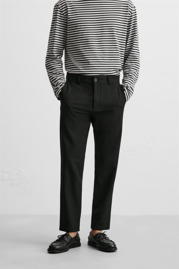 TEXTURED STRETCH PANTS BLACK