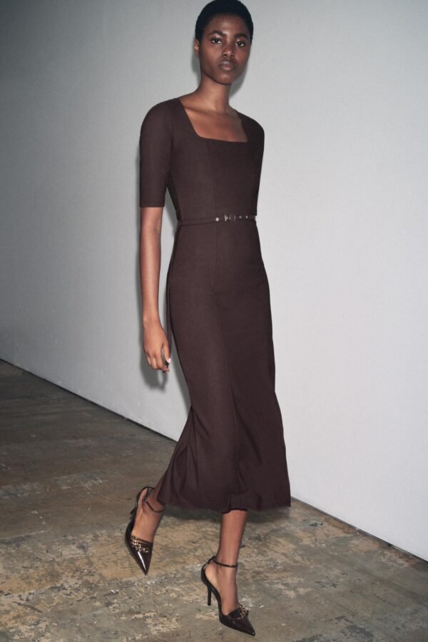 BELTED LONG DRESS BROWN