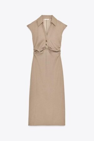 POLO COLLAR MIDI DRESS BEIGE